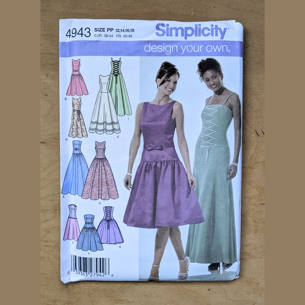 Simplicity 4943 Pattern drop waist dress size 12-18 New and Uuncut Y2k